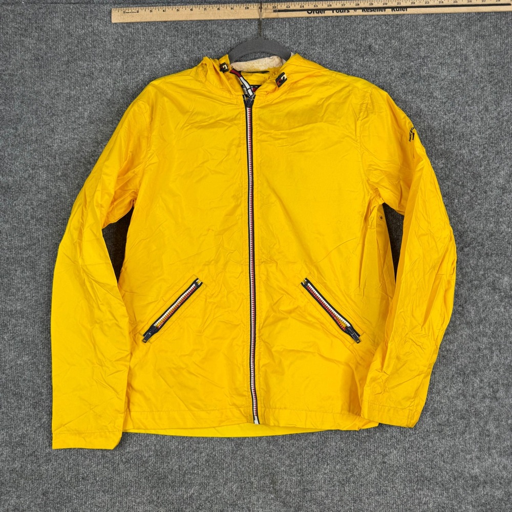 Tommy Jeans Jacket Mens Size M Yellow Nylon Windbreaker Full Zip Hooded Sporty